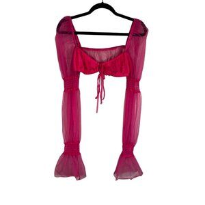 Retro Sheer Mesh Crop Top Pink M Fairy Whimsical Festival Feminine Sexy Coquette